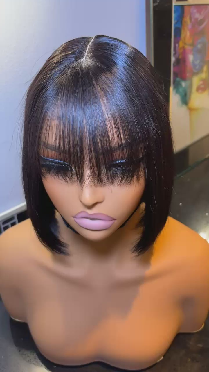 Bone Straight Fringe Bob Wig